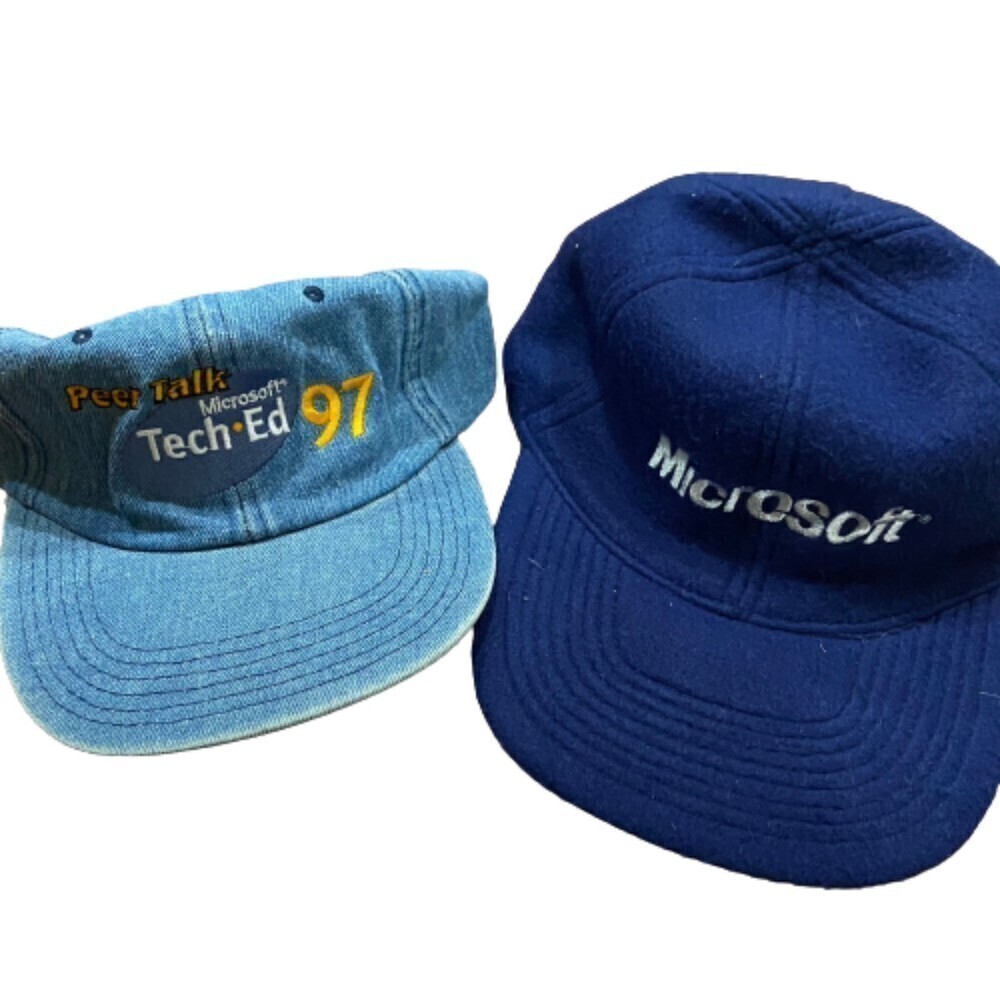 Microsoft Bundle (2) Vintage 1997 Tech Windows Denim Navy Adjustable Caps OS